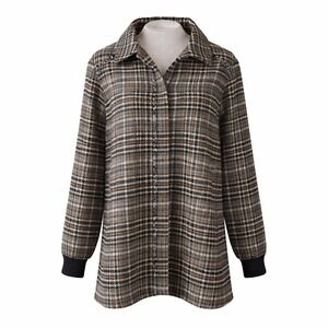 Yest The Netherlands Plaid Shacket Gray Brown Houndstooth Fringe Shirt Jacket 12